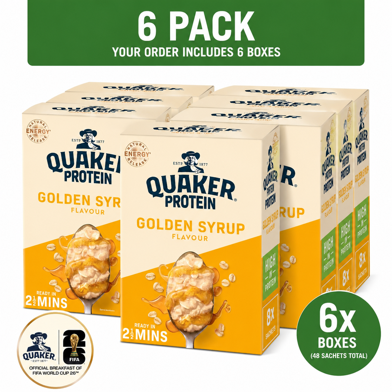 6x Quaker Oat So Simple Protein Golden Syrup Porridge Sachets 8x43g Pack of 6