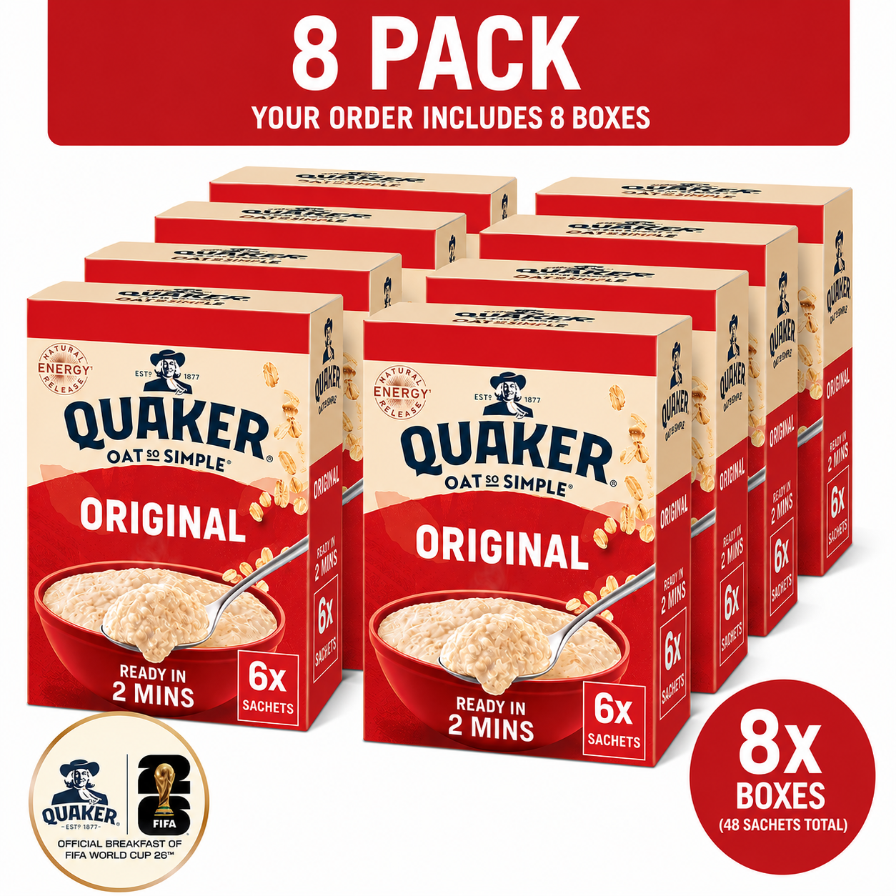 8x Quaker Oat So Simple Original Porridge Sachets 6 x 27g Pack of 8