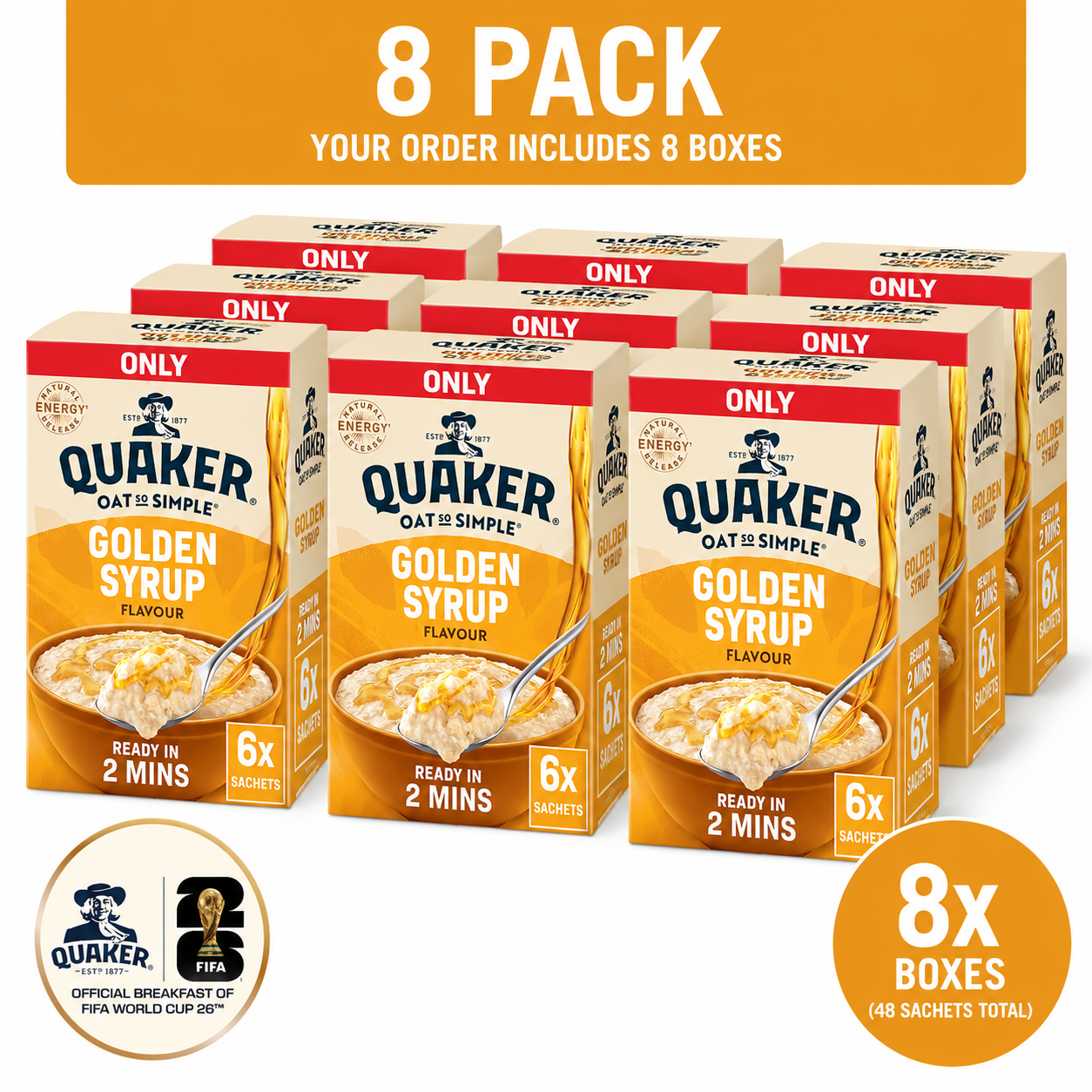 8x Quaker Oat So Simple Golden Syrup Porridge Sachets 6 x 36g Pack of 8