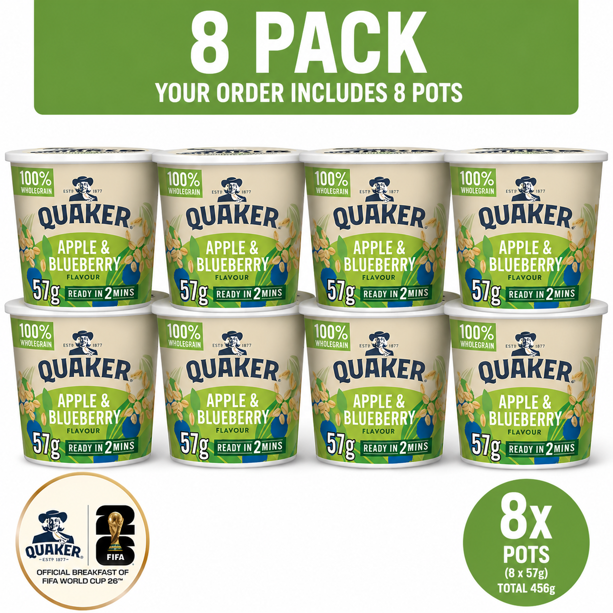8x Quaker Oat So Simple Apple & Blueberry Porridge Pot 57g