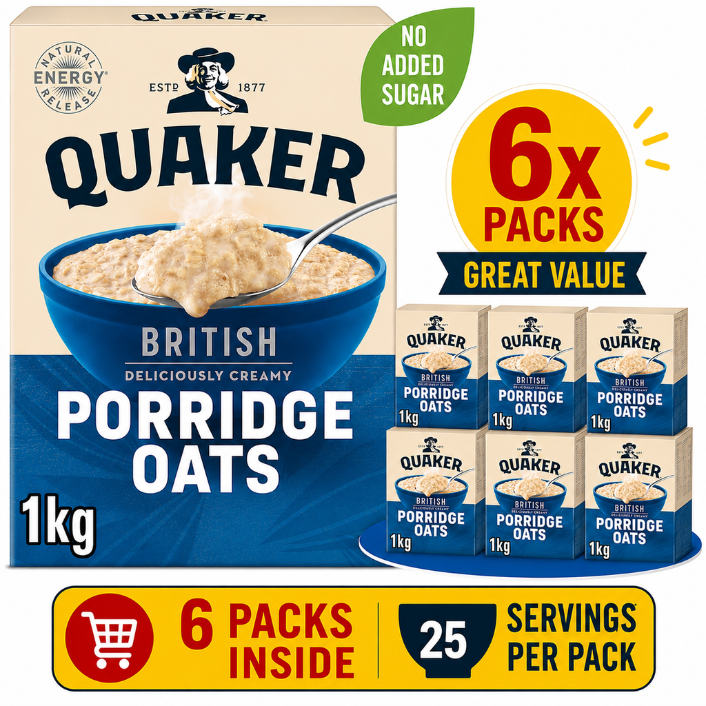 6x 1kg Quaker British Porridge Rolled Breakfast Oats